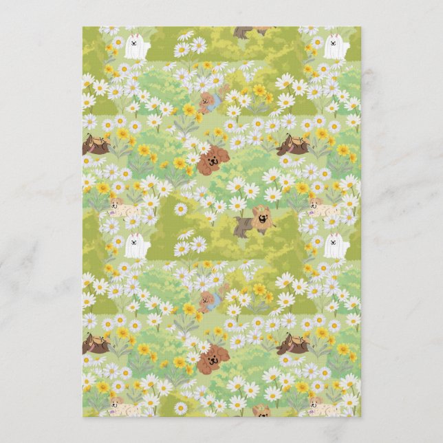 Invitación Cute Dogs With Daisy Flowers Seamless Pattern (Anverso)