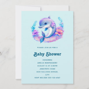 Invitación Cute Dolphin Sea Creature Baby Shower