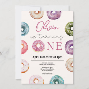 Invitación Cute Donuts 1er cumpleaños, dulces tratamientos pa