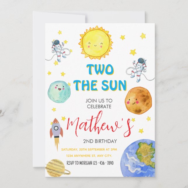 Invitación Cute Dos El Segundo Cumpleaños Del Sol (Anverso)