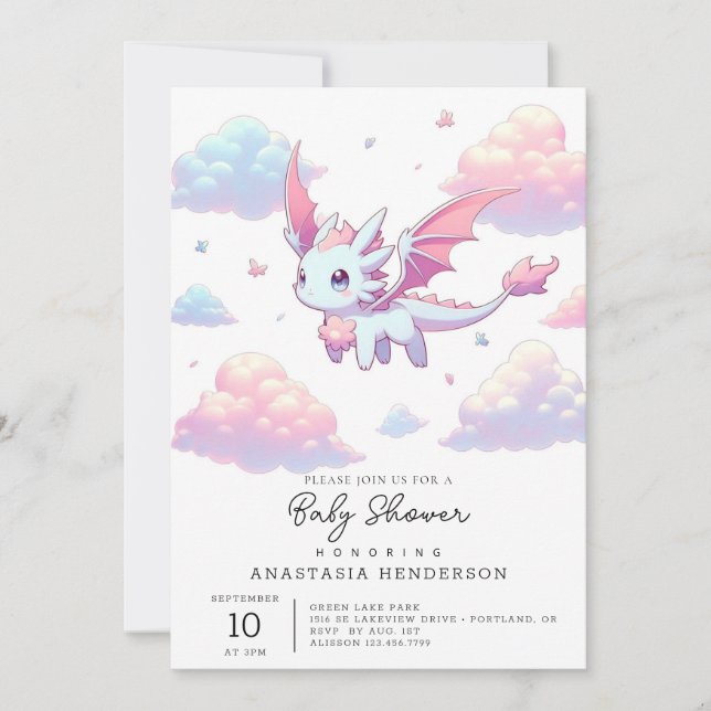 Invitación Cute Dragon Baby Shower (Anverso)