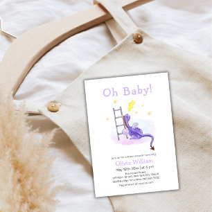 Invitación Cute Dreamy Fairytale Dragon Stars Baby Shower