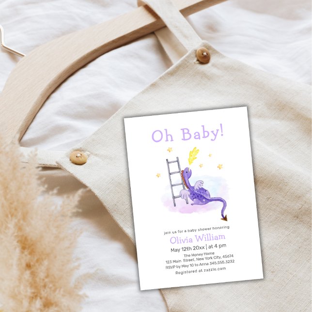 Invitación Cute Dreamy Fairytale Dragon Stars Baby Shower (Cute Dreamy Fairytale Dragon Stars Baby Shower Invitation)