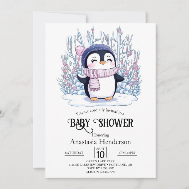 Invitación Cute Dreamy Penguin Baby Shower (Anverso)