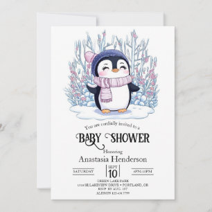 Invitación Cute Dreamy Penguin Baby Shower