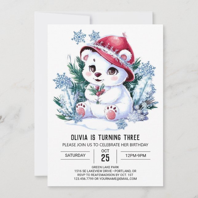 Invitación Cute Dreamy Polar Bear Digital Cumpleaños (Anverso)