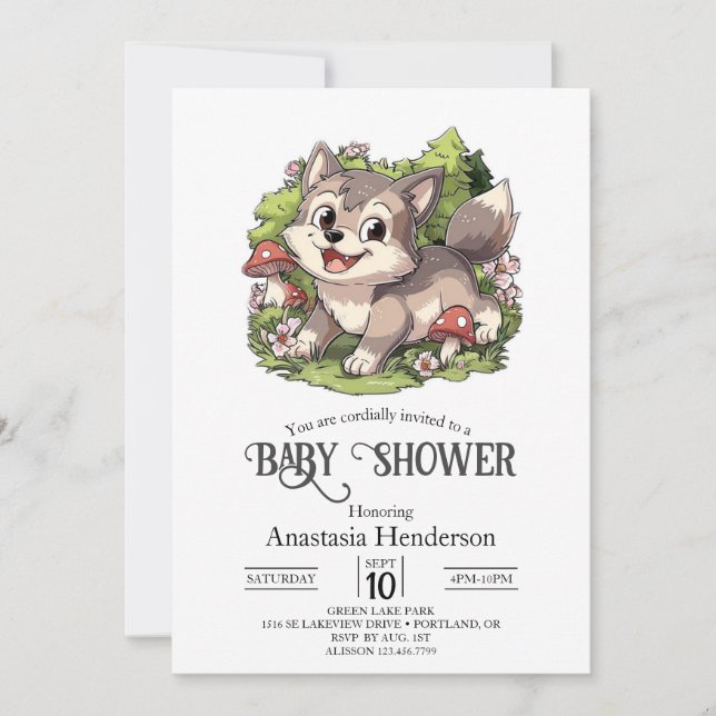 Invitación Cute Dreamy Wolf Baby Shower (Anverso)