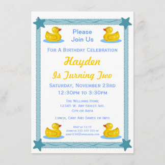 Invitación Cute Duck Estrellas de caucho niños Fiesta de cump