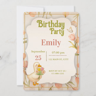 Invitación Cute Duck Floral Watercolor Birthday Party Invitat