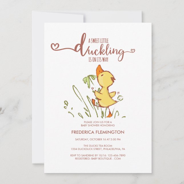 Invitación Cute Duckling Baby Shower (Anverso)