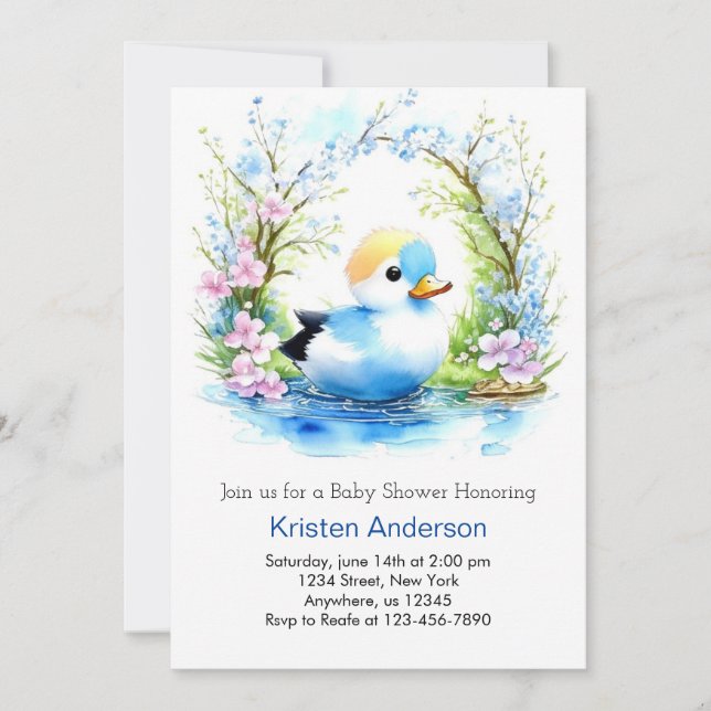 Invitación Cute Duckling Blue Boy Baby Shower (Anverso)