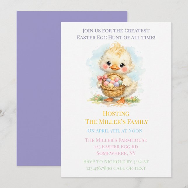 Invitación Cute Duckling Easter Egg Hunt Party (Anverso / Reverso)