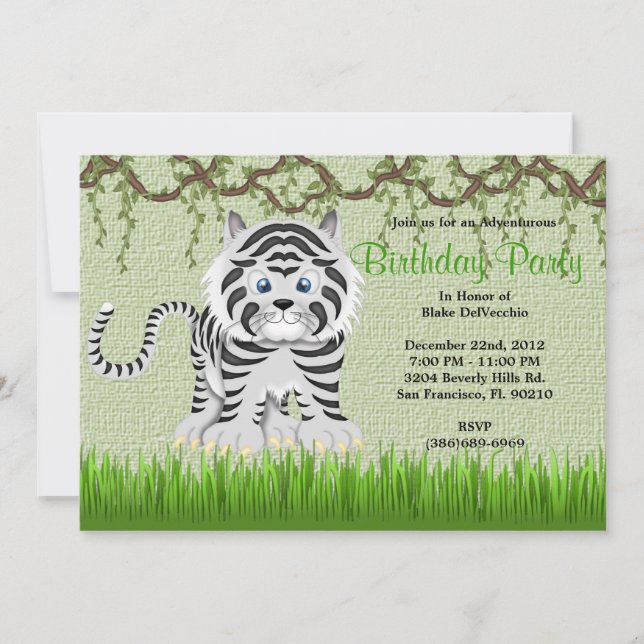 Invitación CUTE Dulce Bebé Tigre Vines Jungle Cumpleaños (Anverso)