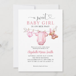 Invitación Cute dulce Rubor Ropa rosa Bebé Chica Ducha