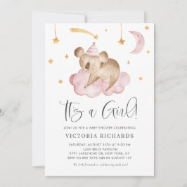 Invitación Cute durmiendo a Koala Rosa es un Baby Shower Chic