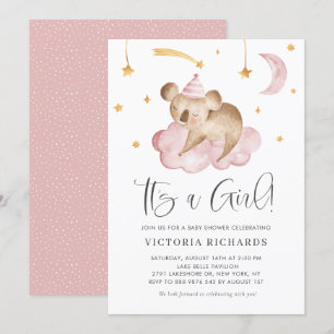 Invitación Cute durmiendo a Koala Rosa es un Baby Shower Chic