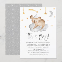 Invitación Cute durmiendo Koala Grey es un niño Baby Shower