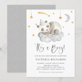 Invitación Cute durmiendo Panda Gray es un niño Baby Shower