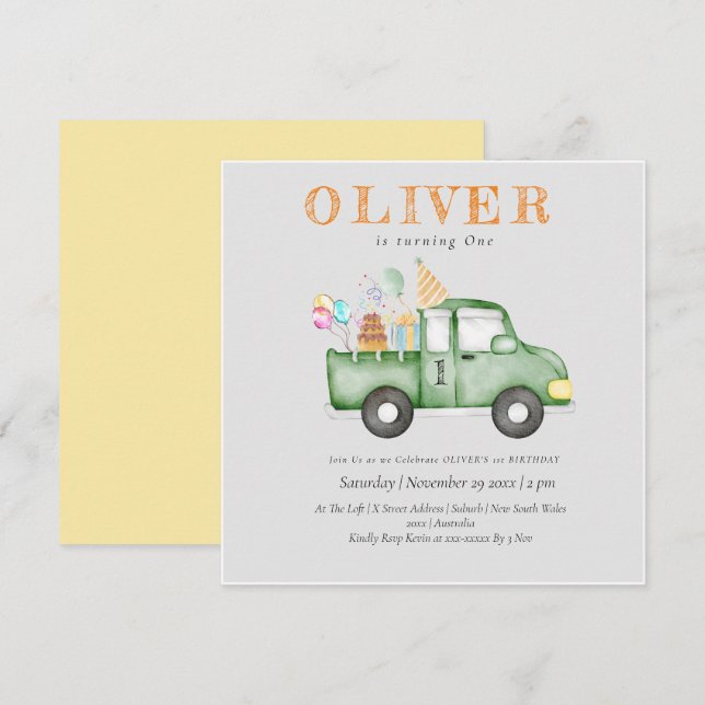 Invitación Cute Dusky Green Cualquier fiesta de cumpleaños de (Anverso / Reverso)
