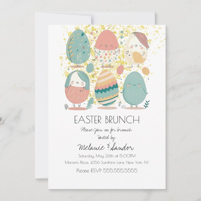 Invitación Cute Easter Eggs Dinner Brunch  (Anverso)