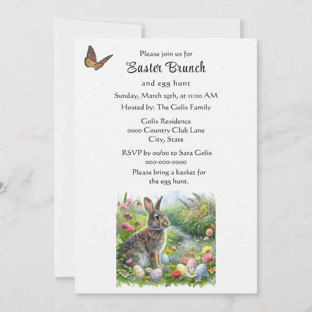 Invitación Cute Easter Rabbit and Egg Hunt Holiday  (Anverso)
