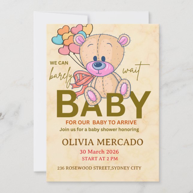 Invitación Cute Editable Neutral Baby Shower Invitation (Anverso)