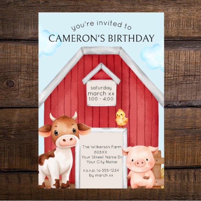 Invitación Cute el granero rojo y los animales de granja (Subido por el creador)
