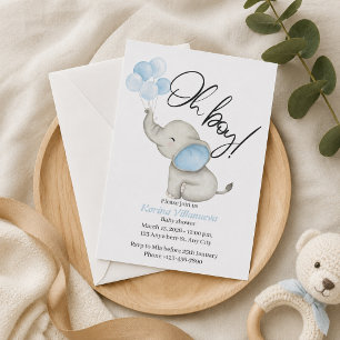 Invitación Cute Elefante Bebé Acuarela "¡Oh Chico!"