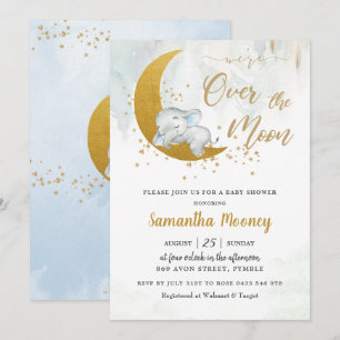 Invitación Cute Elefante estamos en el Baby Shower de Moon Bo