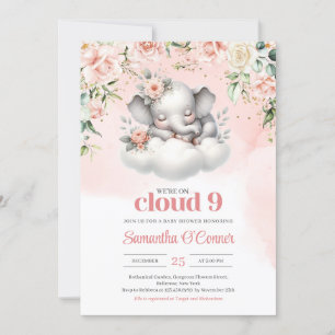 Invitación Cute elefante estamos en la nube nueve floral