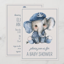 Invitación Cute Elefante Marino Azul Bebé Personalizado
