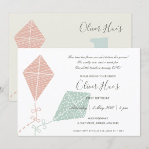 INVITACIÓN CUTE ELEGANTE NIÑOS DE KITE AZUL ROJO HORARIO