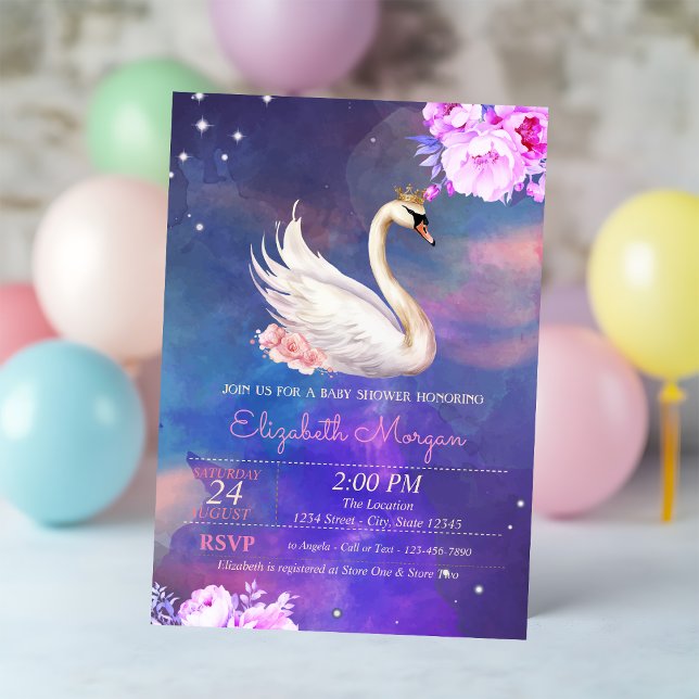 Invitación Cute elegante Swan Floral Watercolor Baby Shower (Subido por el creador)