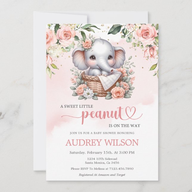 Invitación Cute Elephant Baby Girl Baby Shower (Anverso)