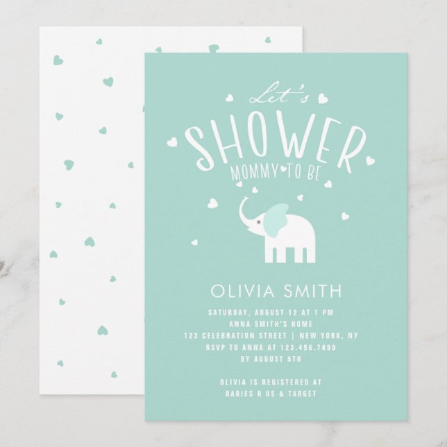 Invitación Cute Elephant Baby Shower (Anverso / Reverso)