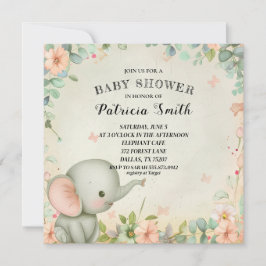 Invitación Cute Elephant Baby Shower