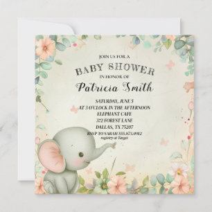 Invitación Cute Elephant Baby Shower