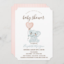 Invitación Cute Elephant Balloons Bandas Rosadas Baby Shower