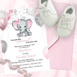 Invitación Cute Elephant Chica Balloons Baby Shower