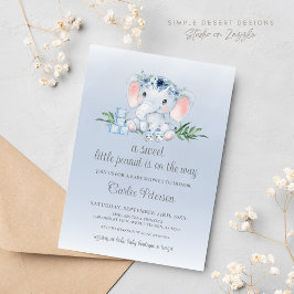 Invitación Cute Elephant Floral Baby Boy Baby Shower