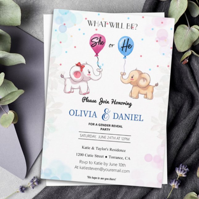 Invitación Cute Elephant Gender Reveló (Subido por el creador)