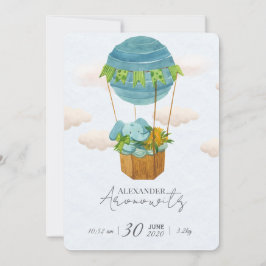 Invitación Cute Elephant Hot Air Balloon Baby Birth Announcem