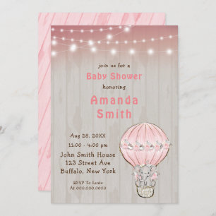 Invitación Cute Elephant Hot Air Balloon Baby Shower