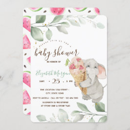 Invitación Cute Elephant Ice Crema Watermelon Baby Shower