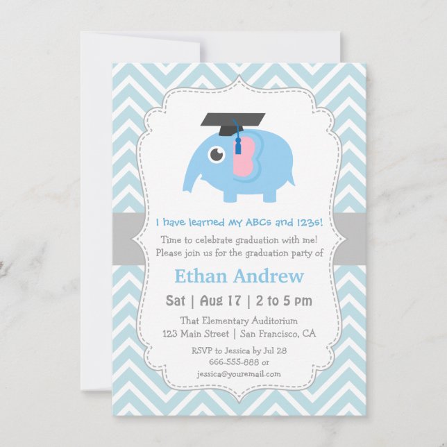 Invitación Cute Elephant Kids Kindergarten Graduation Party (Anverso)