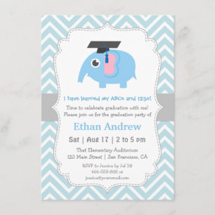 Invitación Cute Elephant Kids Kindergarten Graduation Party