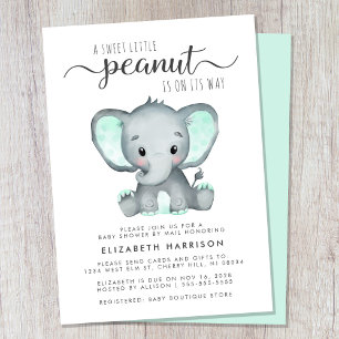 Invitación Cute Elephant Mint Baby Shower Por Correo