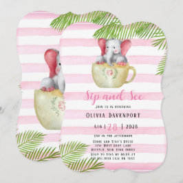 Invitación Cute Elephant Sip y mira Chica Baby Shower