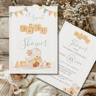 Invitación Cute Elephant Watercolor Sweet Baby Shower