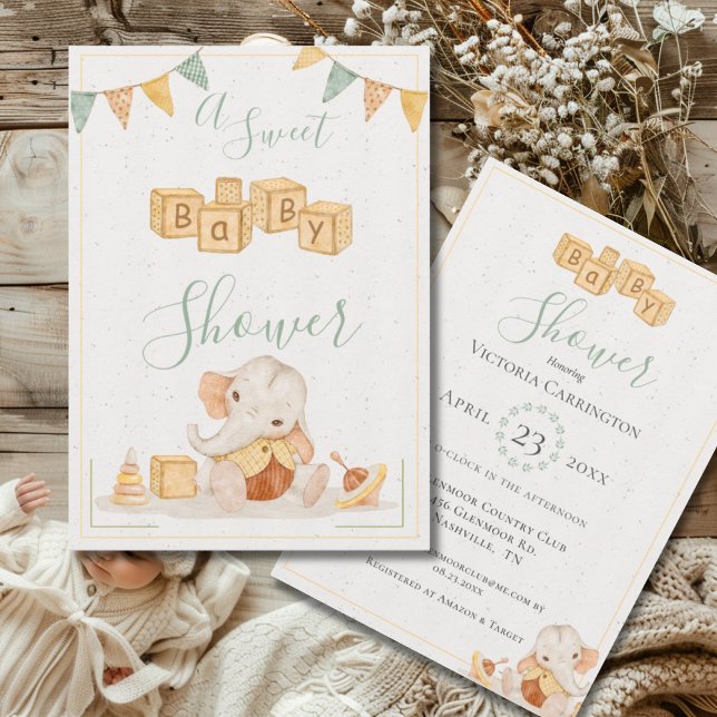 Invitación Cute Elephant Watercolor Sweet Baby Shower (Subido por el creador)